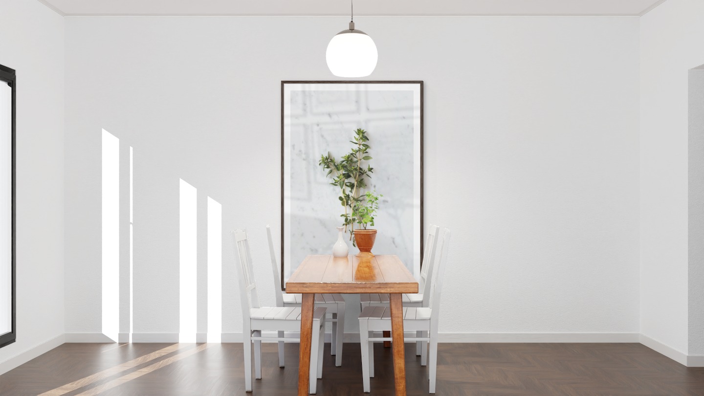 Tavelvägg med ram i mörkt trä i storlek 100x150 med poster med "Örter"