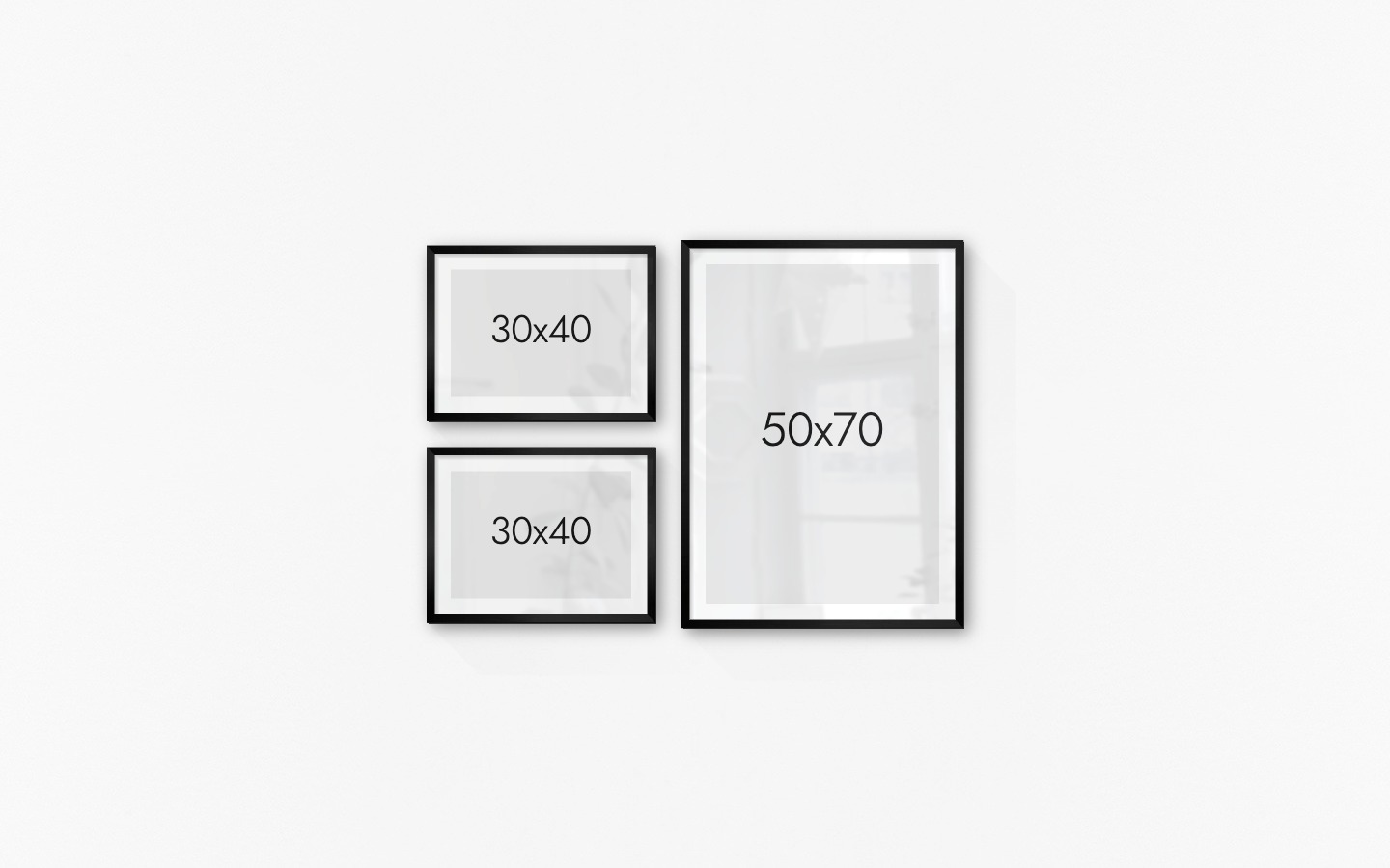 Tavelvägg med ramar i svart i storlekar 30x40 och 50x70
