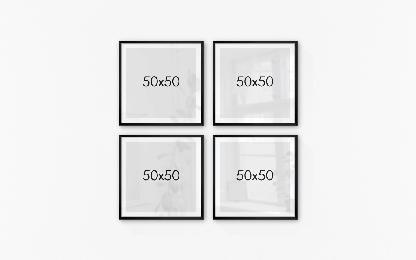 Tavelvägg med ramar i svart i storlekar 50x50