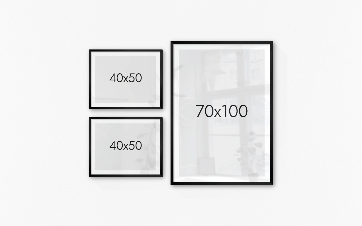 Tavelvägg med ramar i svart i storlekar 40x50 och 70x100