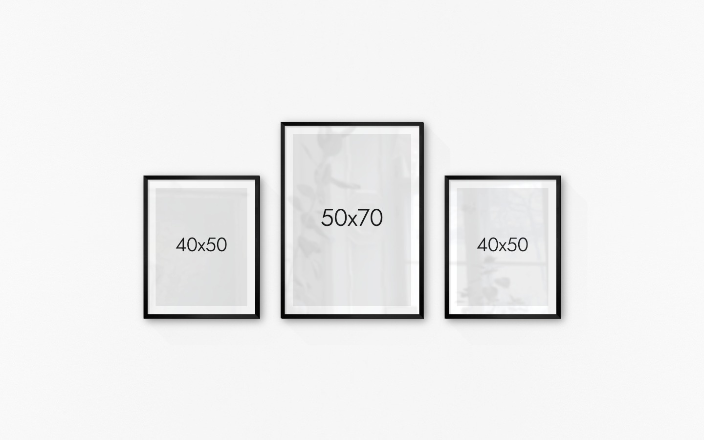 Tavelvägg med ramar i svart i storlekar 40x50 och 50x70