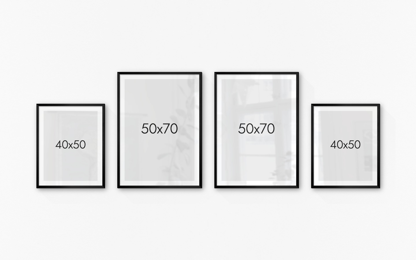 Tavelvägg med ramar i svart i storlekar 40x50 och 50x70