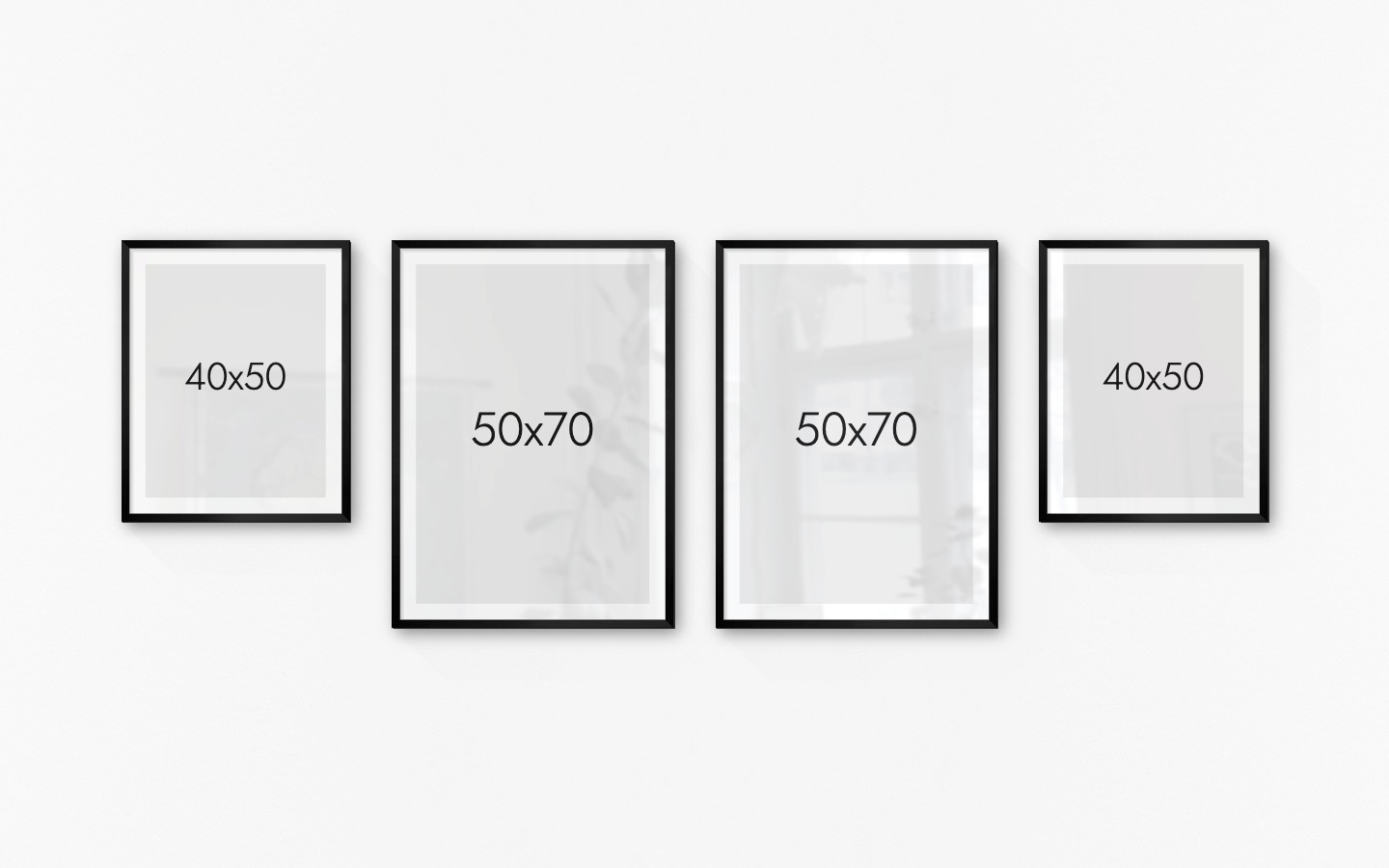 Tavelvägg med ramar i svart i storlekar 40x50 och 50x70
