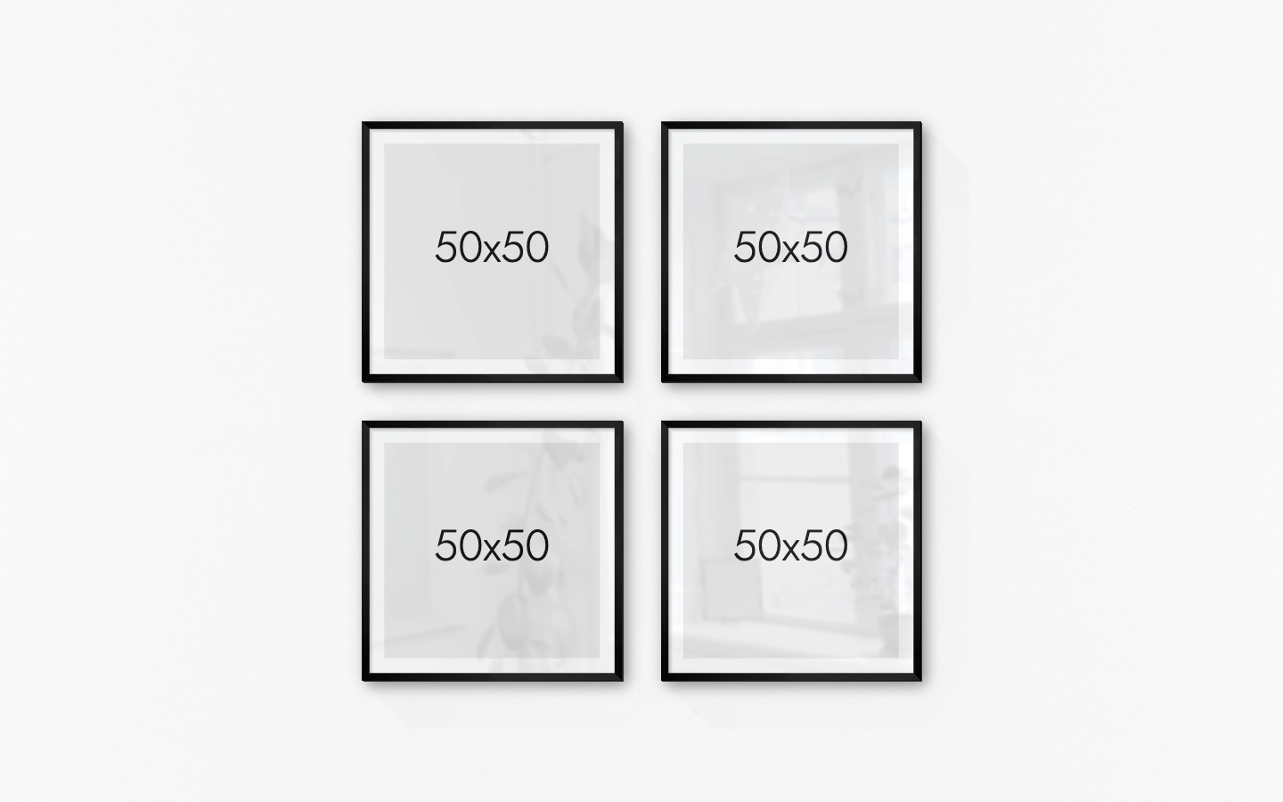 Tavelvägg med ramar i svart i storlekar 50x50