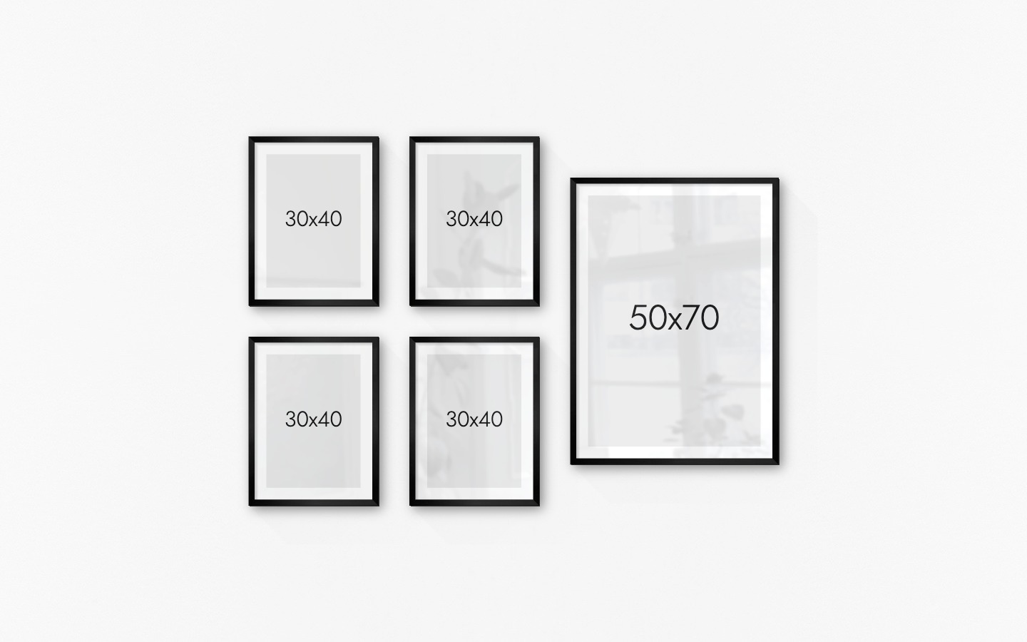 Tavelvägg med ramar i svart i storlekar 50x70 och 30x40