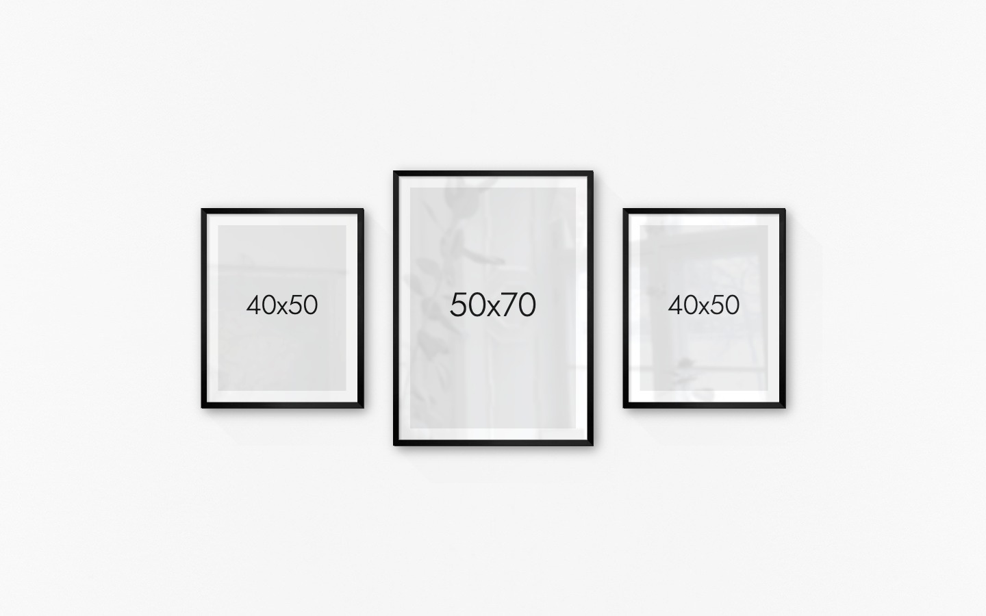 Tavelvägg med ramar i svart i storlekar 40x50 och 50x70
